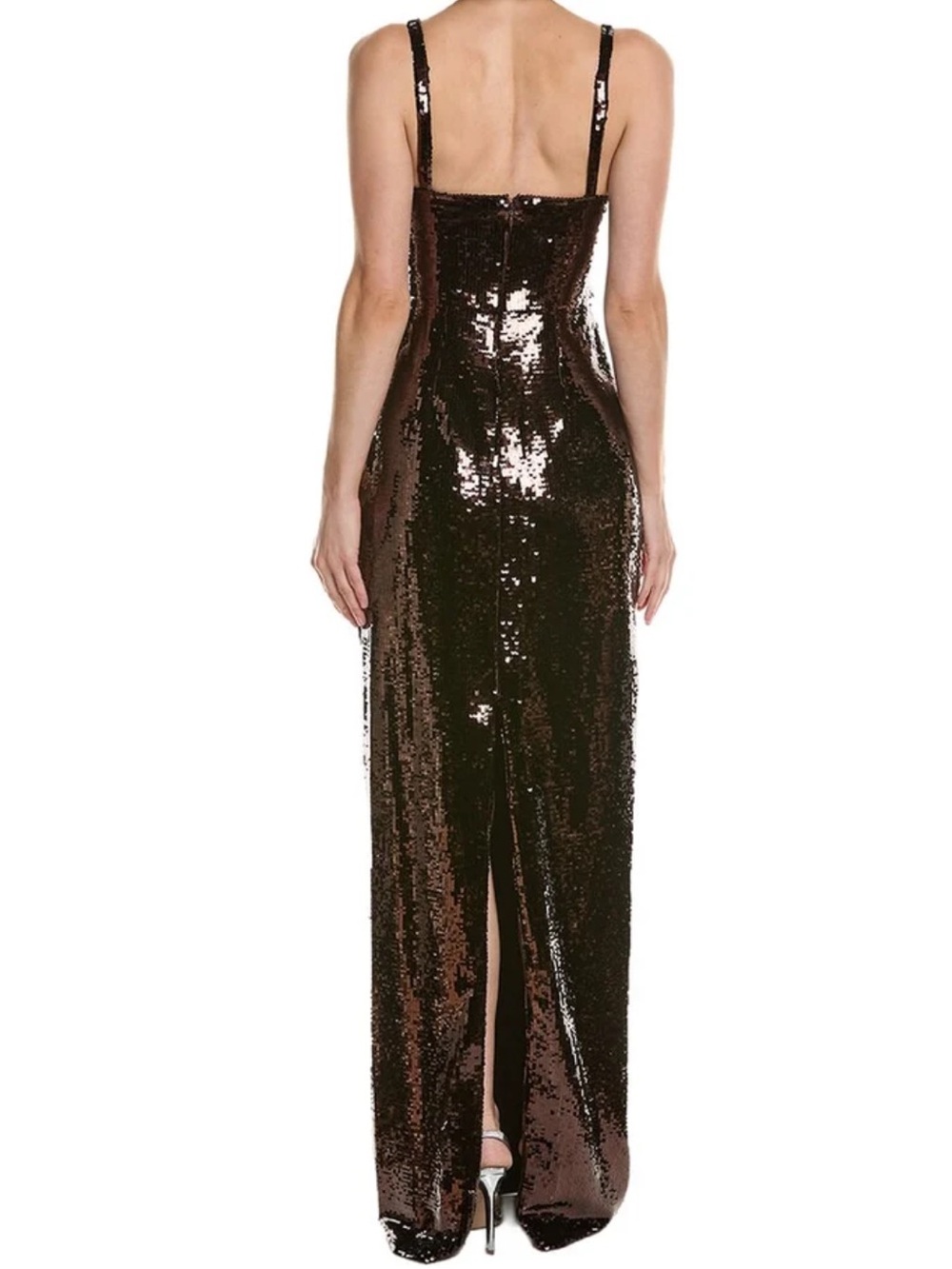 L'AGENCE Brown Sequin Slip Maxi Dress